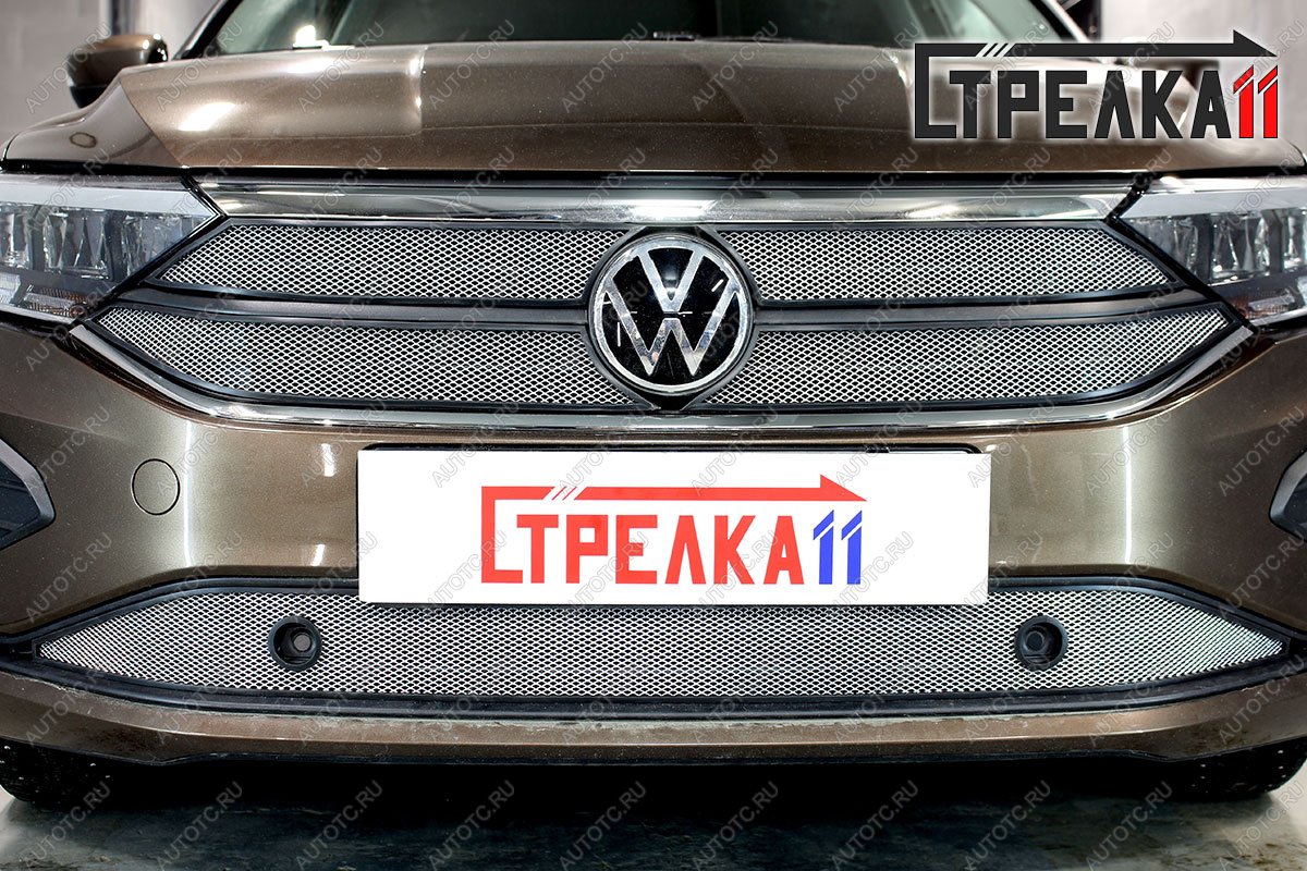 3 799 р. Защита радиатора (низ) Стрелка11 Стандарт  Volkswagen Polo  Mk6 (2020-2022) лифтбек (хром)  с доставкой в г. Горно‑Алтайск