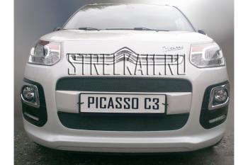 1 599 р. Зимняя заглушка решетки радиатора (верх) Стрелка11 CITROEN C3 Picasso рестайлинг (2013-2017) (черная)  с доставкой в г. Горно‑Алтайск. Увеличить фотографию 2