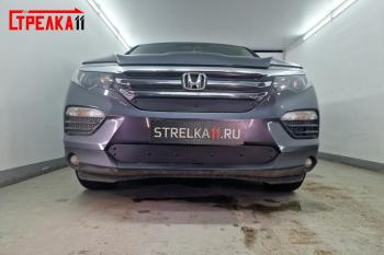 799 р. Зимняя заглушка решетки радиатора (низ) Стрелка11 Honda Pilot YF6 дорестайлинг (2016-2019) (черная)  с доставкой в г. Горно‑Алтайск. Увеличить фотографию 2