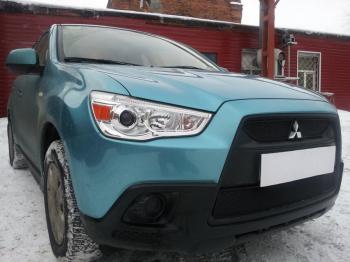 969 р. Зимняя заглушка решетки радиатора (верх, 2 части) Стрелка11  Mitsubishi ASX (2010-2012) дорестайлинг (черная)  с доставкой в г. Горно‑Алтайск. Увеличить фотографию 2