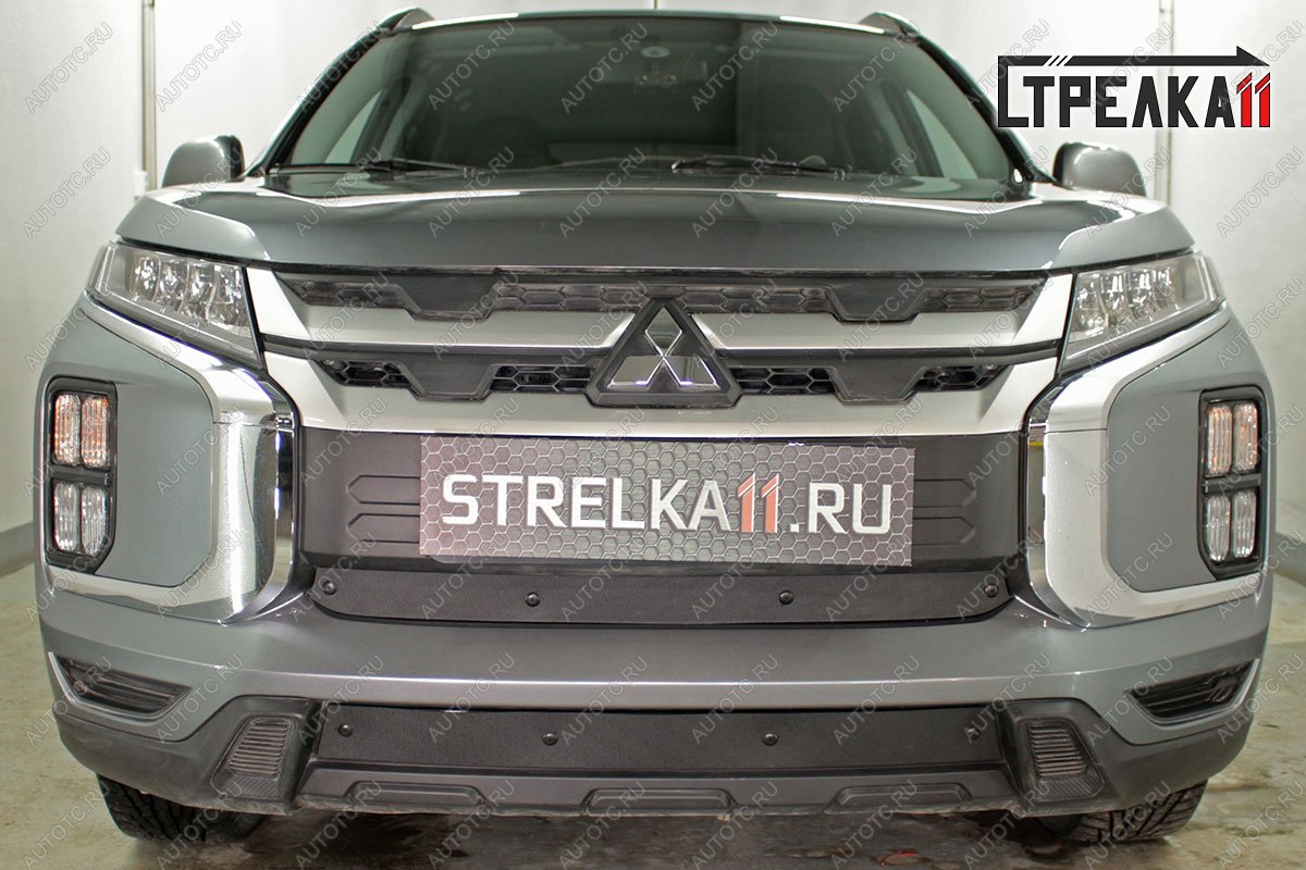 799 р. Зимняя заглушка решетки радиатора (середина) Стрелка11  Mitsubishi ASX (2019-2024) 3-ий рестайлинг (черная)  с доставкой в г. Горно‑Алтайск