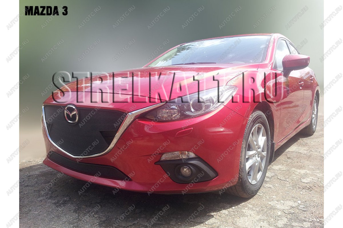 799 р. Зимняя заглушка решетки радиатора (верх) Премиум Стрелка11 Mazda 3/Axela BM дорестайлинг седан (2013-2016) (черная)  с доставкой в г. Горно‑Алтайск