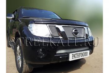 8 899 р. Защита радиатора (верх) Стрелка11 PREMIUM  Nissan Pathfinder  R51 (2009-2014) рестайлинг (хром)  с доставкой в г. Горно‑Алтайск. Увеличить фотографию 2