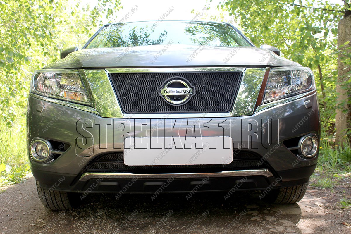 8 649 р. Защита радиатора (низ 2 части) Стрелка11 PREMIUM Nissan Pathfinder R52 дорестайлинг (2012-2017) (черная)  с доставкой в г. Горно‑Алтайск