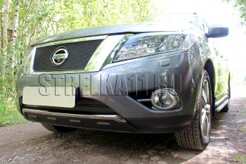 8 649 р. Защита радиатора (низ 2 части) Стрелка11 PREMIUM Nissan Pathfinder R52 дорестайлинг (2012-2017) (черная)  с доставкой в г. Горно‑Алтайск. Увеличить фотографию 2