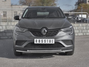 Защита переднего бампера (2 трубы Ø42 и 42 мм, нержавейка) SLITKOFF Renault Arkana (2019-2024)