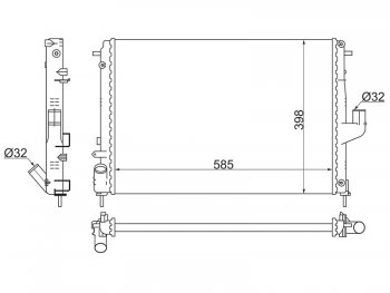 Радиатор двигателя SAT (пластинчатый, МКПП, LOGAN 1.4 / 1.6, KANGOO 1.2 / 1.6 / 1.9D, CLIO 1.0 / 1.2 / 1.4 / 1.6 / 1.9D) Renault Kangoo KC 1- дорестайлинг (1997-2003)
