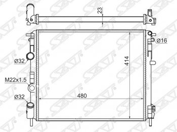 Радиатор двигателя SAT (LOGAN 1.4 / 1.6, KANGOO 1.2 / 1.6 / 1.9D, CLIO 1.0 / 1.2 / 1.4 / 1.6 / 1.9D) Renault Kangoo KC 1- дорестайлинг (1997-2003)