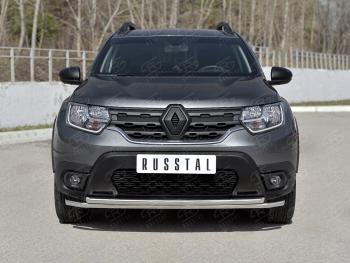 Защита переднего бампера (2 трубы Ø42 мм, нержавейка) SLITKOFF Renault Duster HM (2020-2024)