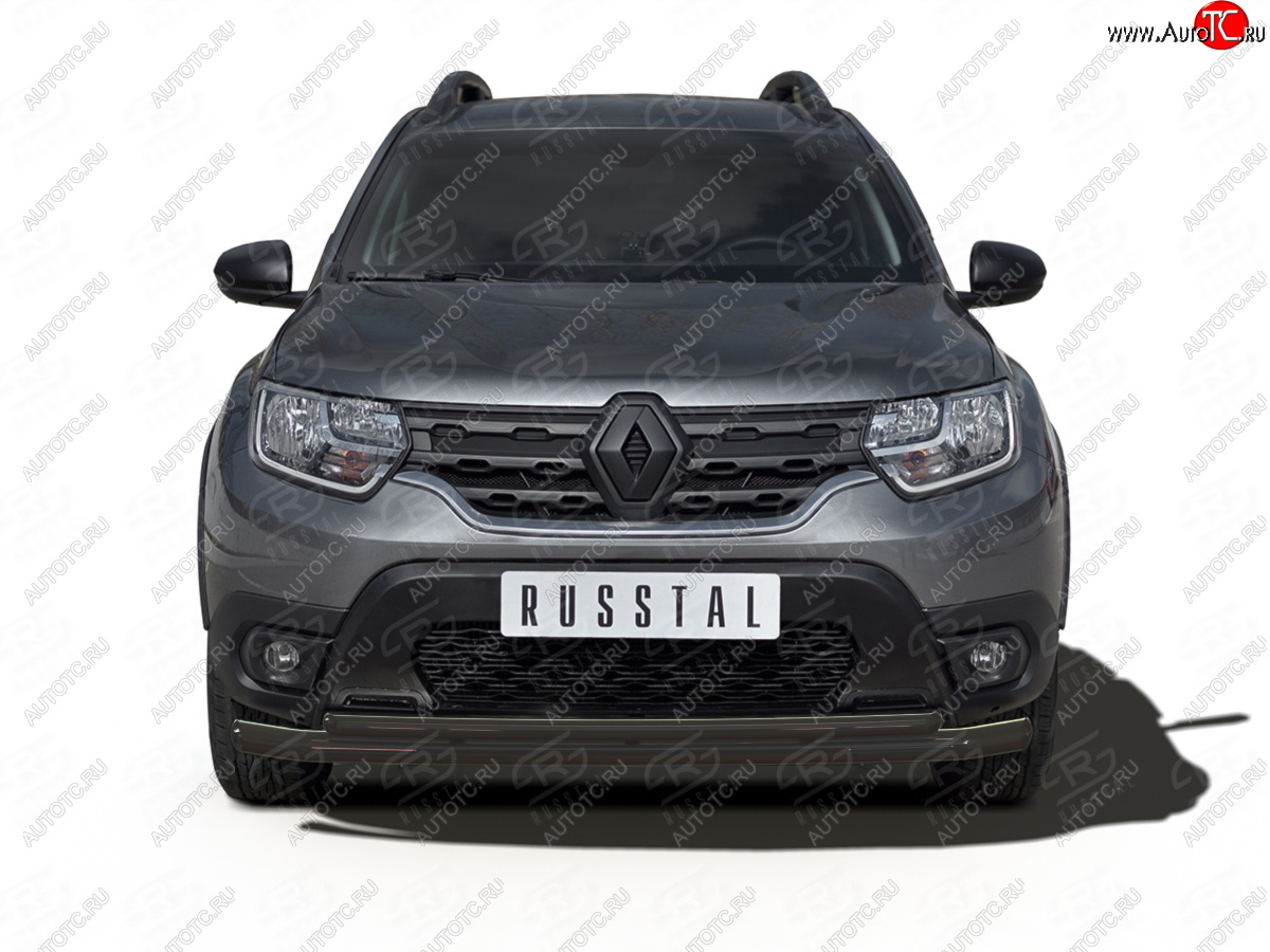 12 399 р. Защита переднего бампера (2 трубы Ø63 и 42 мм, окрашенная) SLITKOFF Renault Duster HM (2020-2024) (черный муар)  с доставкой в г. Горно‑Алтайск