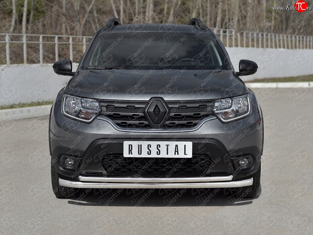 17 349 р. Защита переднего бампера (2 трубы Ø63 и 42 мм) SLITKOFF  Renault Duster  HM (2021-2024) рестайлинг (полированная нержавейка)  с доставкой в г. Горно‑Алтайск