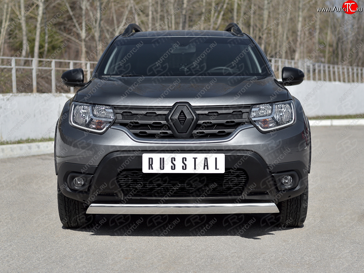 14 599 р. Защита переднего бампера (Ø75х42 мм, нержавейка) Russtal Renault Duster HM (2020-2024)  с доставкой в г. Горно‑Алтайск