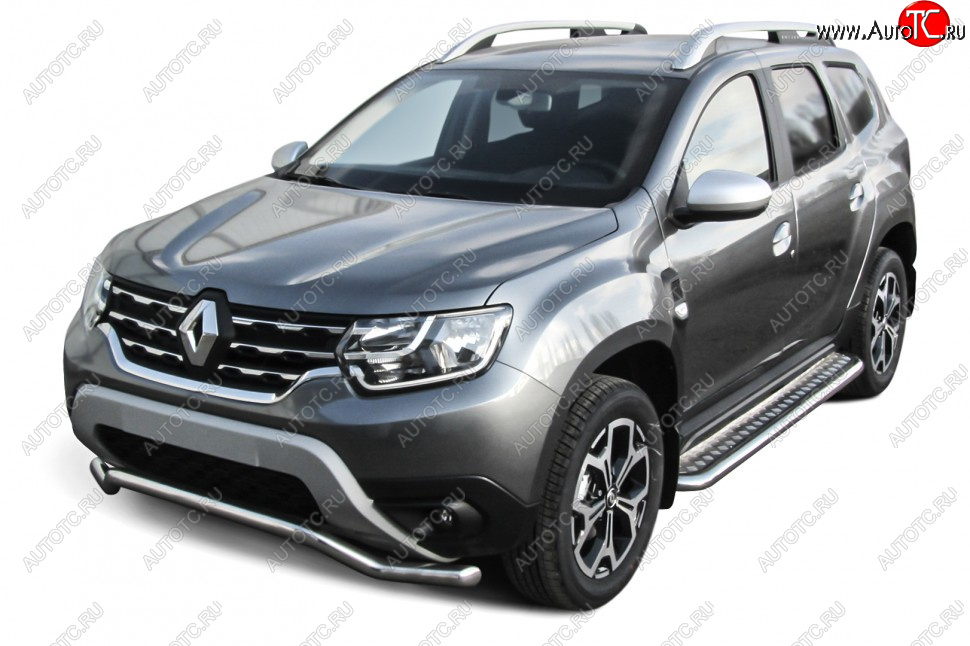 9 999 р. Защита переднего бампера Slitkoff (Ø57 мм, волна).  Renault Duster  HM (2020-2024) (Полированная нержавейка)  с доставкой в г. Горно‑Алтайск