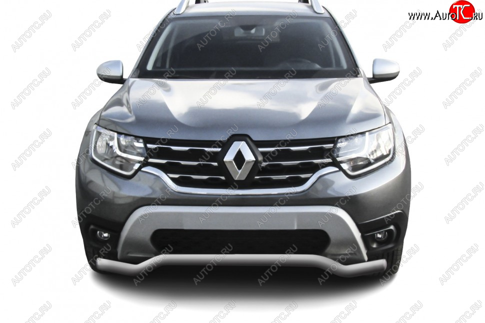 8 949 р. Защита переднего бампера Slitkoff (Ø57 мм). Renault Duster HM (2020-2024) (Сталь окрашенная, цвет серебристый)  с доставкой в г. Горно‑Алтайск