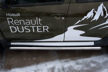 20 849 р. Защита порогов (Ø63 мм, нержавейка) SLITKOFF Renault Duster HS рестайлинг (2015-2021) (с пластиковыми заглушками)  с доставкой в г. Горно‑Алтайск. Увеличить фотографию 2