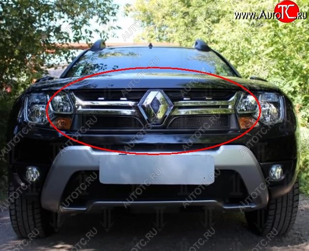 1 469 р. Сетка в решетку радиатора Russtal  Renault Duster  HS (2015-2021) рестайлинг (черная)  с доставкой в г. Горно‑Алтайск