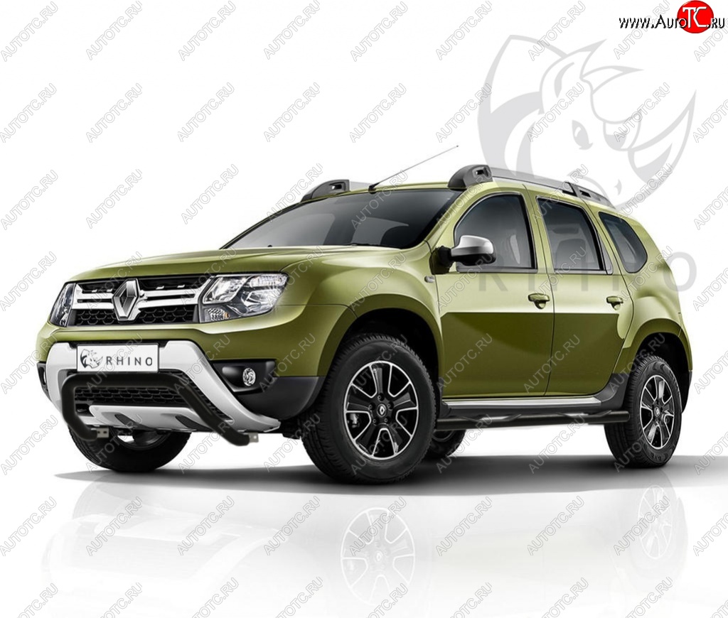 9 199 р. Защита переднего бампера (Ø63 мм волна, окрашенная) SLITKOFF Renault Duster HS рестайлинг (2015-2021) (черный муар)  с доставкой в г. Горно‑Алтайск