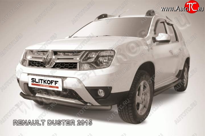 8 299 р. Защита переднего бампер Slitkoff Renault Duster HS рестайлинг (2015-2021) (Цвет: серебристый)  с доставкой в г. Горно‑Алтайск