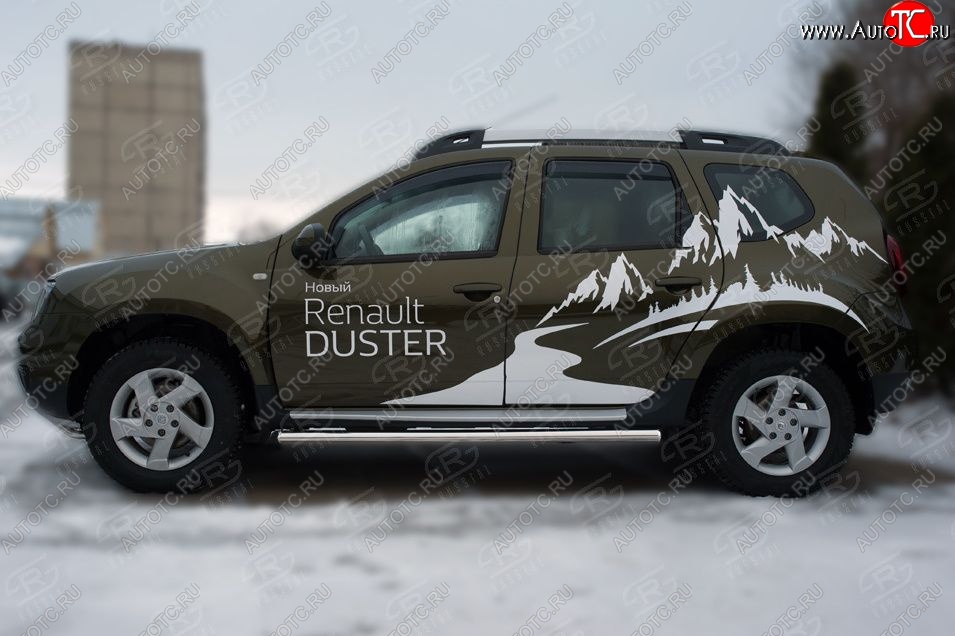 5 999 р. Защита порогов из круглой трубы диаметром 63 мм Russtal v23 Renault Duster HS рестайлинг (2015-2021) (Сталь с полимерным покрытием. Цвет: серебристый)  с доставкой в г. Горно‑Алтайск