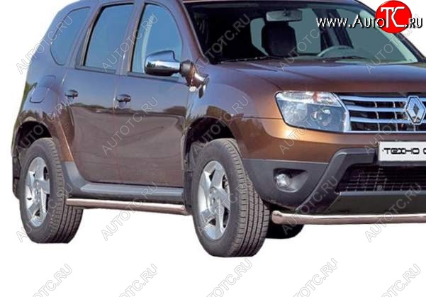 7 999 р. Защита порогов ТехноСфера (Техно Сфера) (Сталь с покрытием, 63.5 mm) Renault Duster HS дорестайлинг (2010-2015) (цвет: Серебристый)  с доставкой в г. Горно‑Алтайск