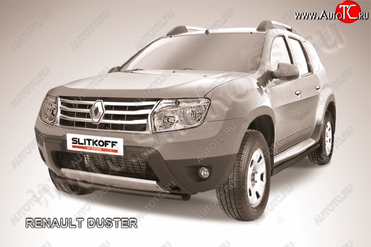 7 599 р. Защита переднего бампер Slitkoff Renault Duster HS дорестайлинг (2010-2015) (Цвет: серебристый)  с доставкой в г. Горно‑Алтайск