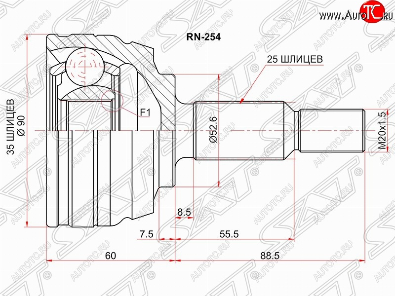 2 899 р. Шрус (наружный) 4WD SAT (35*25*52.6 мм)  Renault Duster  HS (2010-2015) дорестайлинг  с доставкой в г. Горно‑Алтайск