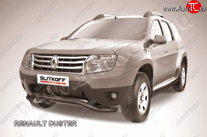 7 999 р. Защита переднего бампер Slitkoff  Renault Duster  HS (2010-2015) дорестайлинг (Цвет: серебристый)  с доставкой в г. Горно‑Алтайск