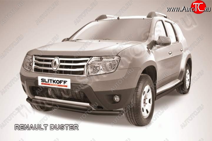 7 449 р. защита переднего бампера Slitkoff  Renault Duster  HS (2010-2015) дорестайлинг (Цвет: серебристый)  с доставкой в г. Горно‑Алтайск