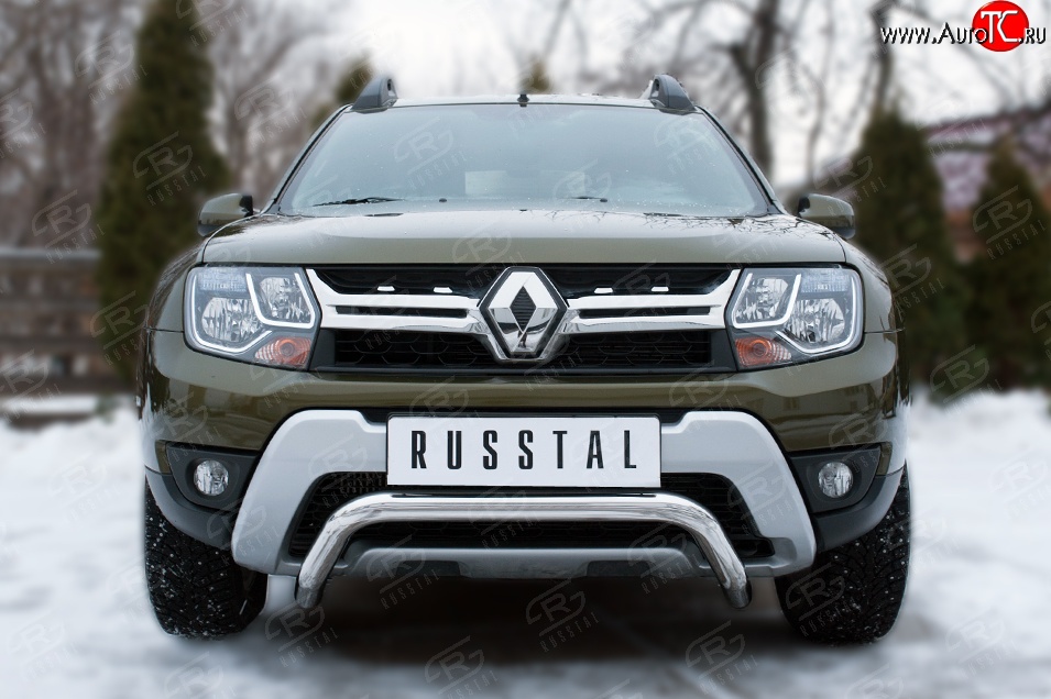 11 999 р. Защита переднего бампера (Ø63 мм волна, нержавейка) SLITKOFF Renault Duster HS рестайлинг (2015-2021)  с доставкой в г. Горно‑Алтайск