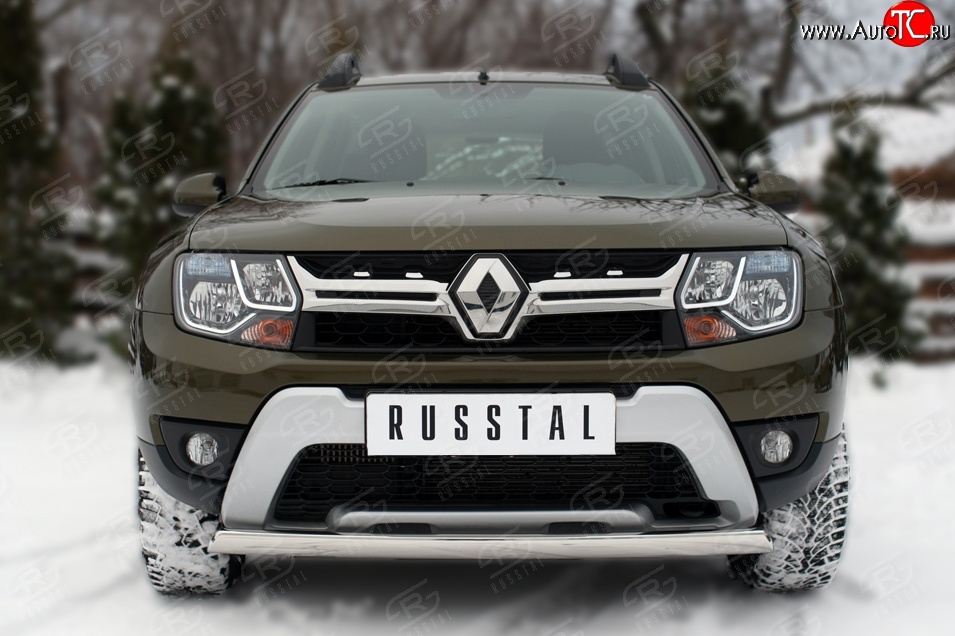 15 299 р. Защита переднего бампера (Ø75х42 мм, нержавейка) SLITKOFF Renault Duster HS рестайлинг (2015-2021)  с доставкой в г. Горно‑Алтайск