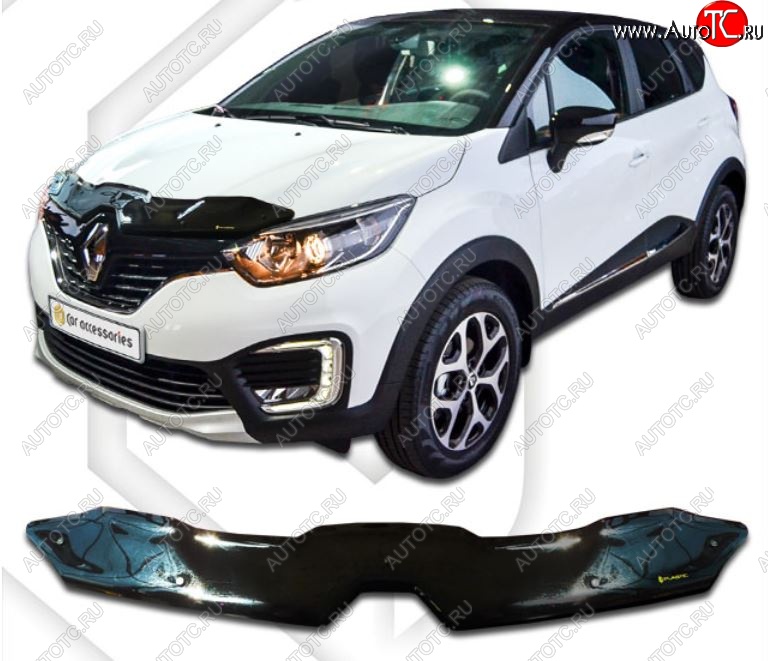 2 099 р. Дефлектор капота CA-Plastiс  Renault Kaptur (2016-2025) дорестайлинг, рестайлинг (Classic черный, Без надписи)  с доставкой в г. Горно‑Алтайск