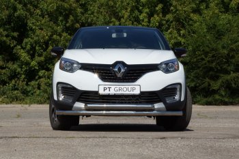 22 349 р. Защита переднего бампера двойная из труб d63/63 мм Petroil Tuning Renault Kaptur дорестайлинг (2016-2020) (Нержавеющая полированная сталь)  с доставкой в г. Горно‑Алтайск. Увеличить фотографию 1