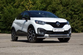 22 349 р. Защита переднего бампера двойная из труб d63/63 мм Petroil Tuning Renault Kaptur дорестайлинг (2016-2020) (Нержавеющая полированная сталь)  с доставкой в г. Горно‑Алтайск. Увеличить фотографию 2