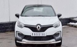 Защита переднего бампера (2 трубыØ63 и 42 мм, нержавейка) SLITKOFF Renault Kaptur дорестайлинг (2016-2020)