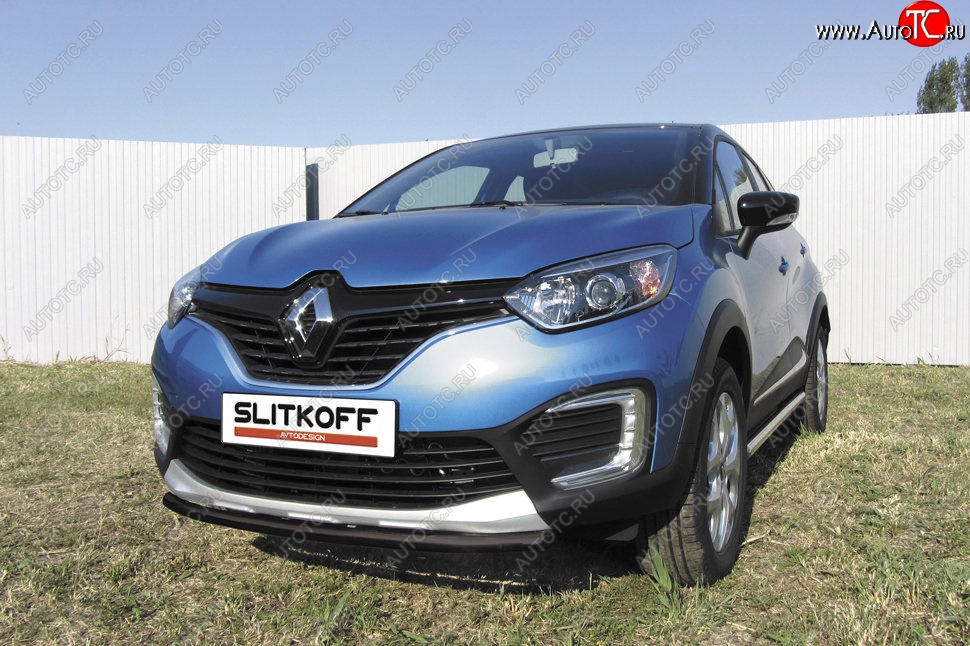 6 849 р. Защита переднего бампера из трубы d42 Slitkoff Renault Kaptur дорестайлинг (2016-2020) (Цвет: серебристый)  с доставкой в г. Горно‑Алтайск