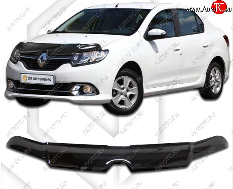 2 199 р. Дефлектор капота CA-Plastic  Renault Logan  2 (2014-2018) дорестайлинг (Classic черный, Без надписи)  с доставкой в г. Горно‑Алтайск