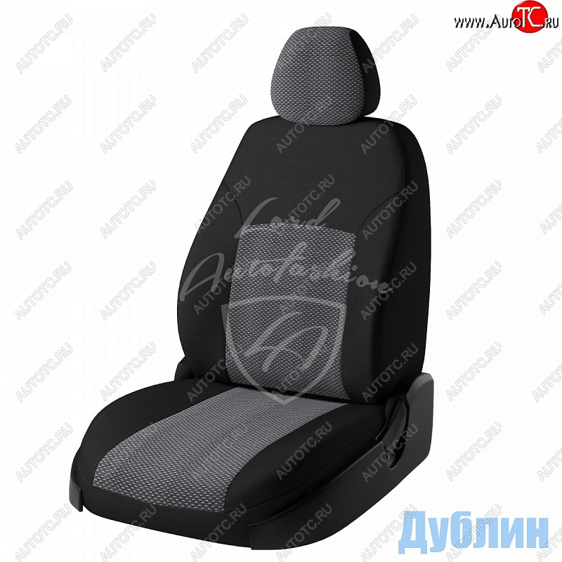 6 399 р. Чехлы для сидений Lord Autofashion Дублин (жаккард, 3 Г-образных подгол-ка) Renault Logan 2 дорестайлинг (2014-2018) (Черный, вставка Ёж Белый)  с доставкой в г. Горно‑Алтайск