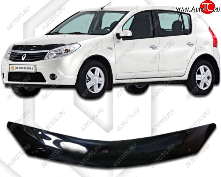1 999 р. Дефлектор капота CA-Plastic  Renault Sandero  (BS) (2009-2014) (Classic черный, Без надписи)  с доставкой в г. Горно‑Алтайск