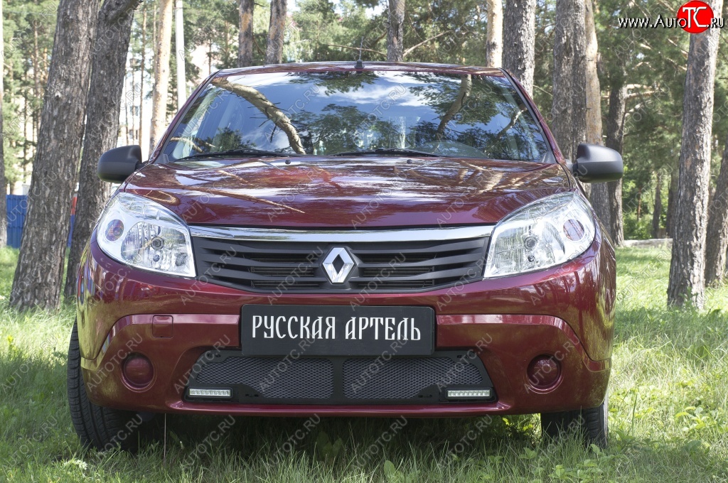 1 799 р. Защитная сетка решетки переднего бампера (с ДХО) РА Renault Sandero (BS) (2009-2014)  с доставкой в г. Горно‑Алтайск