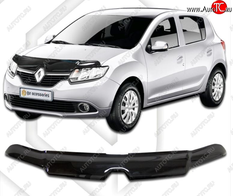 2 379 р. Дефлектор капота CA-Plastic  Renault Sandero  (B8) (2014-2018) дорестайлинг (Classic черный, Без надписи)  с доставкой в г. Горно‑Алтайск