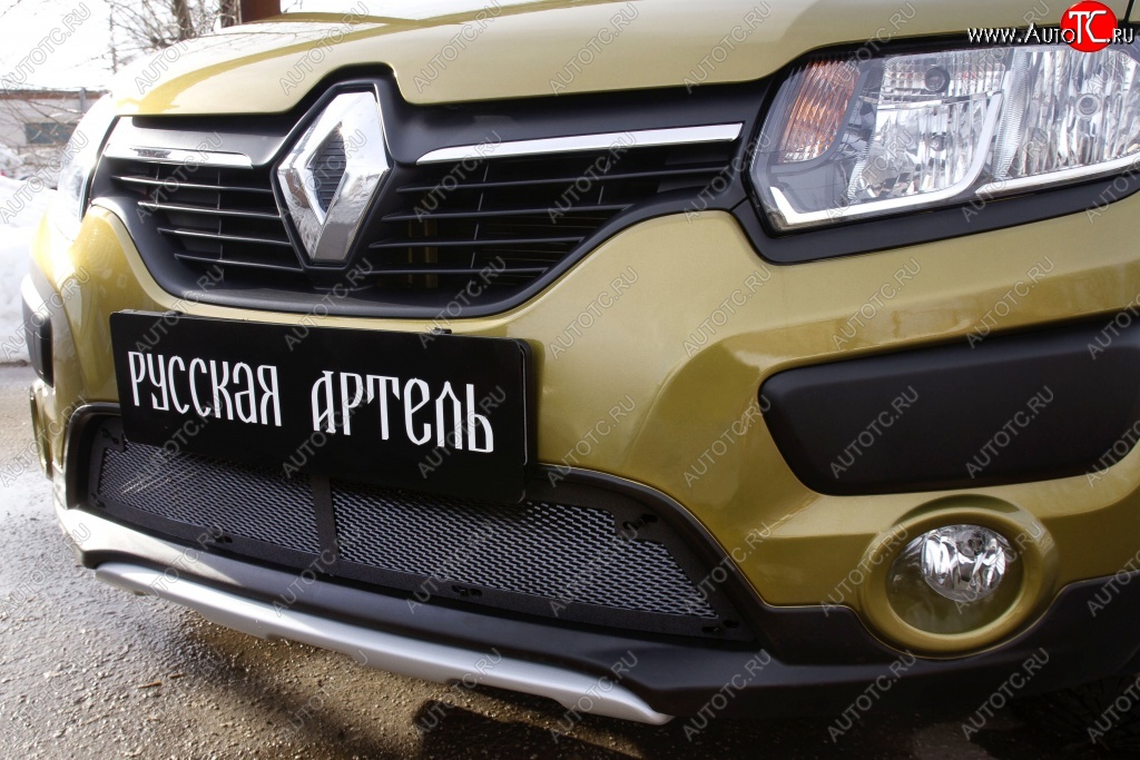 2 079 р. Защитная сетка решетки переднего бампера РА Renault Sandero Stepway (B8) дорестайлинг (2014-2018)  с доставкой в г. Горно‑Алтайск