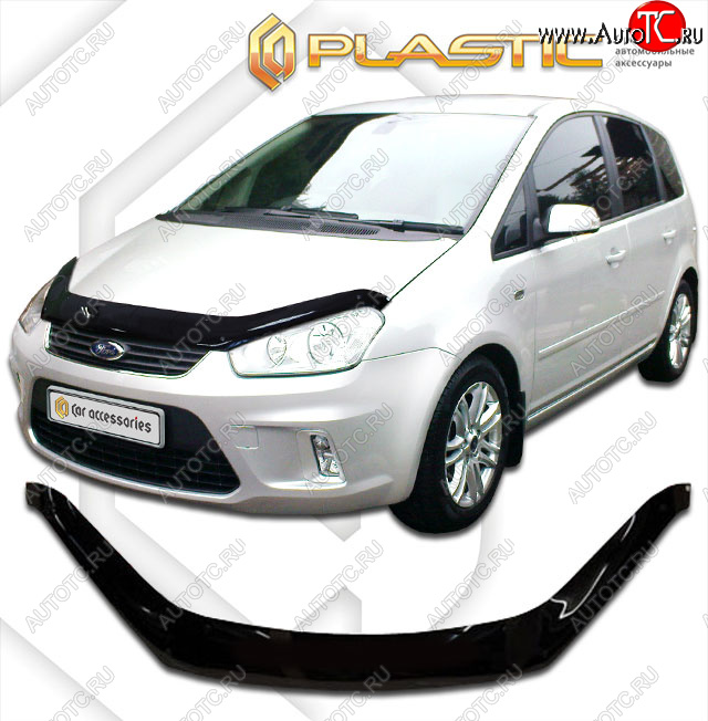 2 199 р. Дефлектор капота (exclusive) CA-Plastic  Ford C-max  Mk1 (2007-2010) рестайлинг (Classic чёрный, Без надписи)  с доставкой в г. Горно‑Алтайск