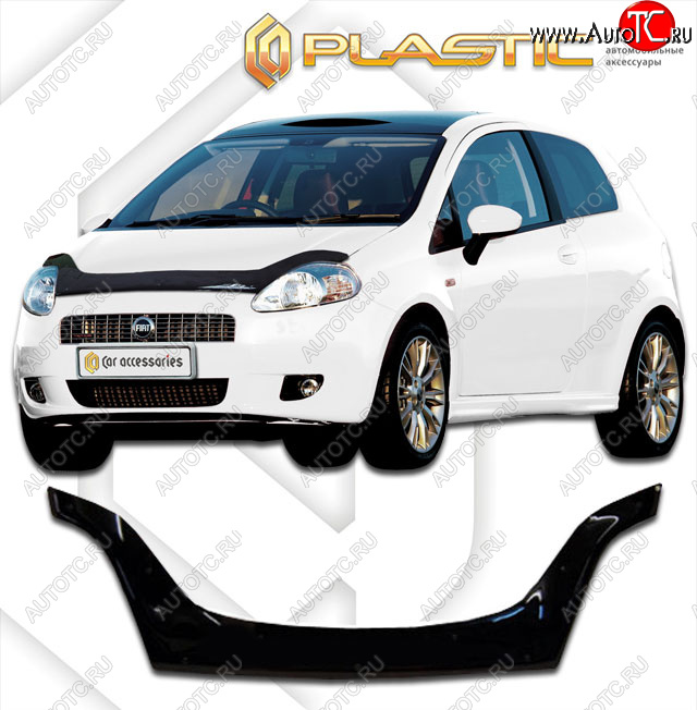 2 599 р. Дефлектор капота (exclusive) CA-Plastic  Fiat Punto  199 (2005-2012) хэтчбэк 5 дв. дорестайлинг (Classic чёрный, Без надписи)  с доставкой в г. Горно‑Алтайск