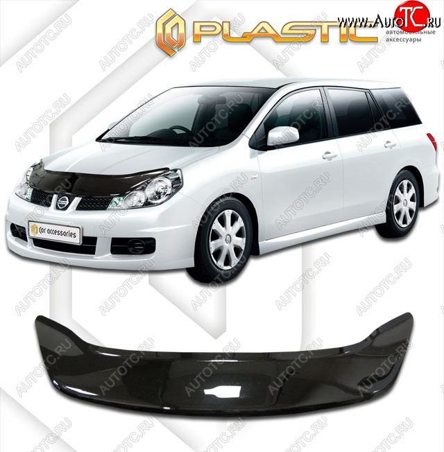 2 199 р. Дефлектор капота (exclusive) CA-Plastic  Nissan Wingroad  3 Y12 (2005-2018) 3-ое универсал (Classic чёрный, Без надписи)  с доставкой в г. Горно‑Алтайск