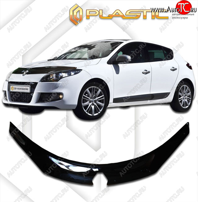 2 369 р. Дефлектор капота (exclusive) CA-Plastic  Renault Megane  купе 3 дв. (2008-2014) дорестайлинг, 1-ый рестайлинг (Classic чёрный, Без надписи)  с доставкой в г. Горно‑Алтайск