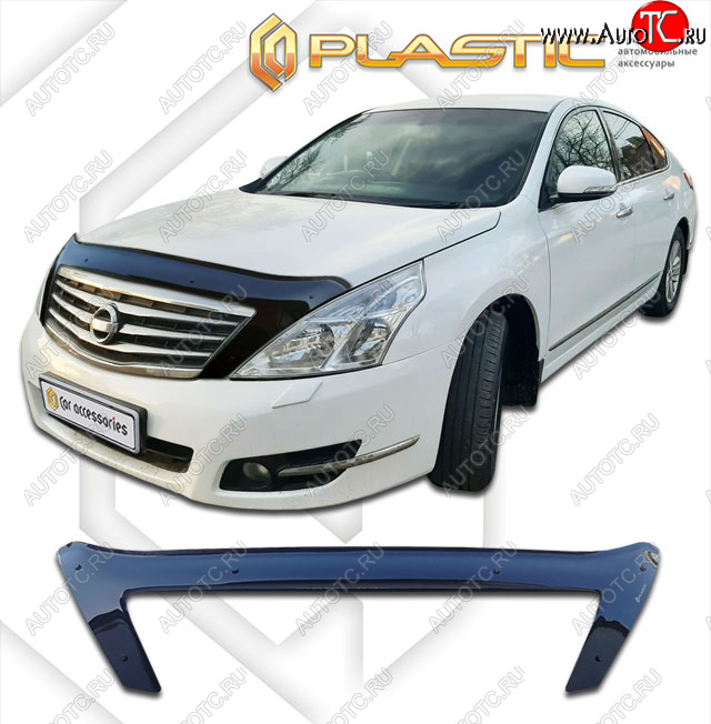 2 599 р. Дефлектор капота (exclusive) CA-Plastic  Nissan Teana  2 J32 (2008-2014) дорестайлинг, рестайлинг (Classic чёрный, Без надписи)  с доставкой в г. Горно‑Алтайск