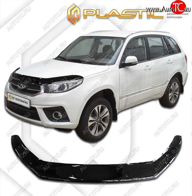 2 199 р. Дефлектор капота (exclusive) CA-Plastic  Chery Tiggo 3x (2017-2020) дорестайлинг (Classic чёрный, Без надписи)  с доставкой в г. Горно‑Алтайск