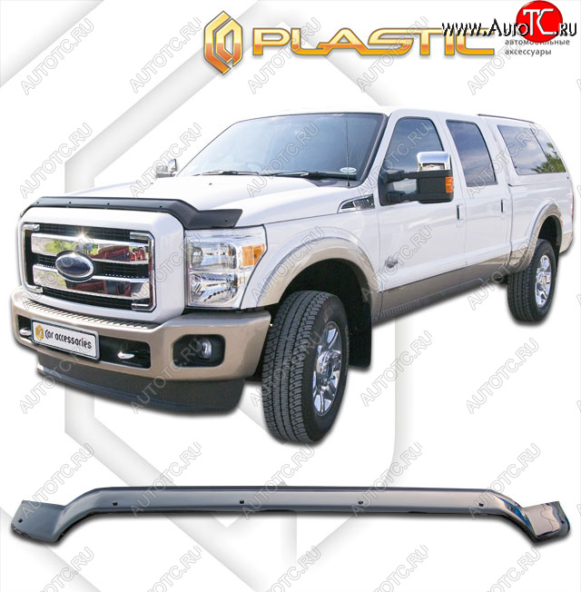 2 899 р. Дефлектор капота (exclusive) CA-Plastic  Ford F350  P473 PickUp CrewCab (2010-2016) (Classic чёрный, Без надписи)  с доставкой в г. Горно‑Алтайск