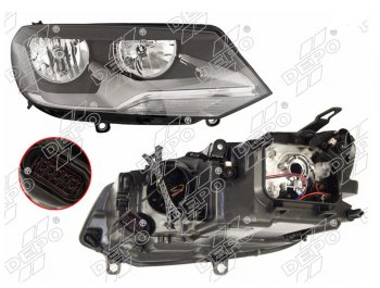 Правая фара (галоген, с корректором) DEPO Volkswagen Touareg  NF (2010-2014) дорестайлинг