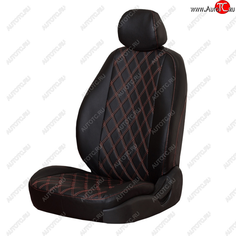 6 199 р. Чехлы сидений (экокожа, 2/3, Standard/Classik/Comfort) ПЕТРОВ Орегон Ромб  Лада Гранта FL ( 2191,  2190,  2194,  2192) (2018-2025) лифтбэк рестайлинг, седан рестайлинг, универсал рестайлинг, хэтчбек рестайлинг (черный/красная нить)  с доставкой в г. Горно‑Алтайск
